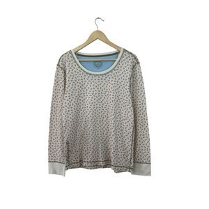 Life Is Good X-Large Thermal Top Long Sleeve White Floral Pullover Cotton Womens